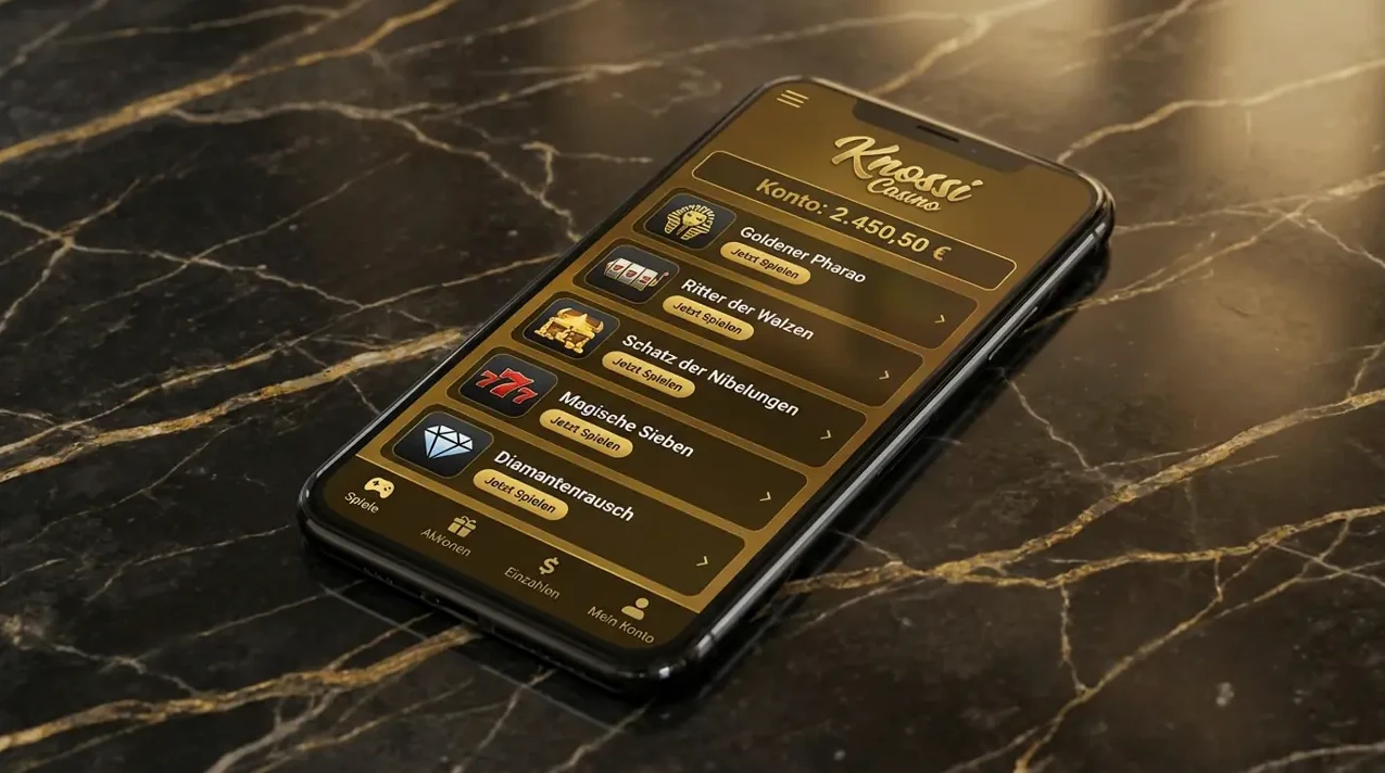 Mobile Version von Knossi Casino auf einem Smartphone-Bildschirm.